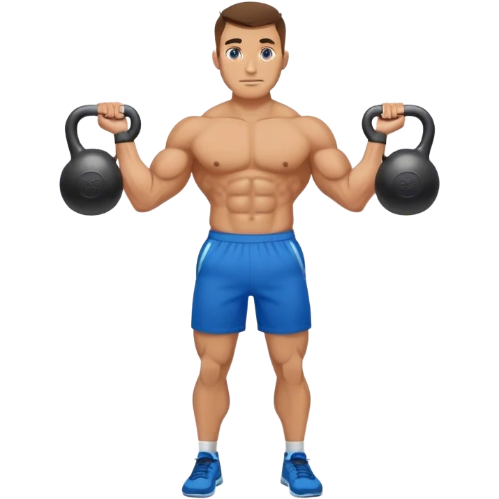 jacked man with blue shorts holding kettlebell emoji