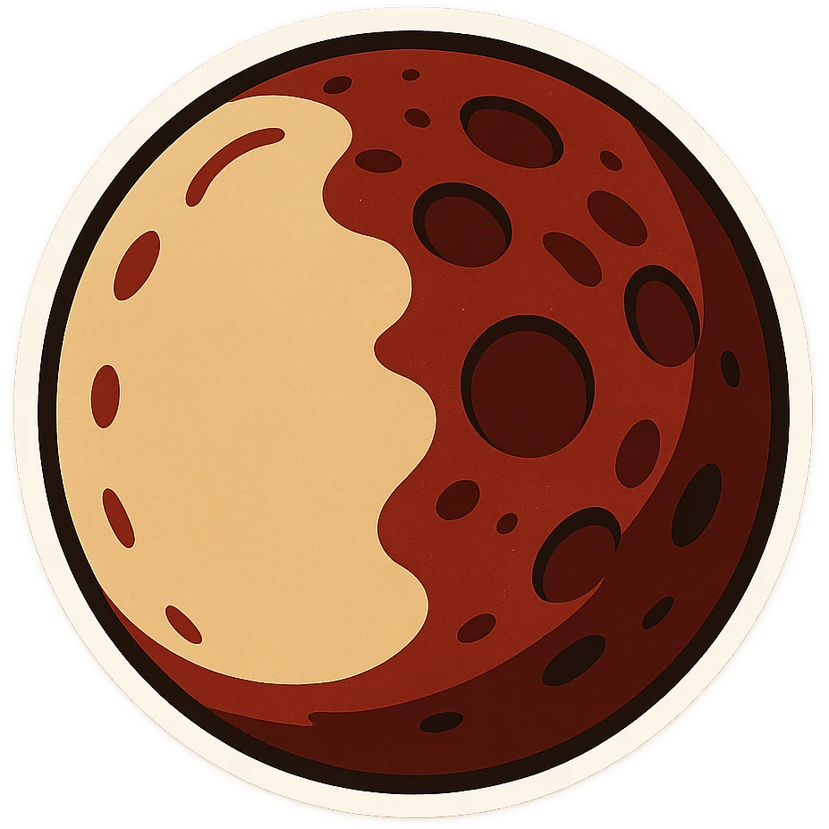 blood moon with smoother craters, two-tone fill: beige and dark red in sticker style emoji
