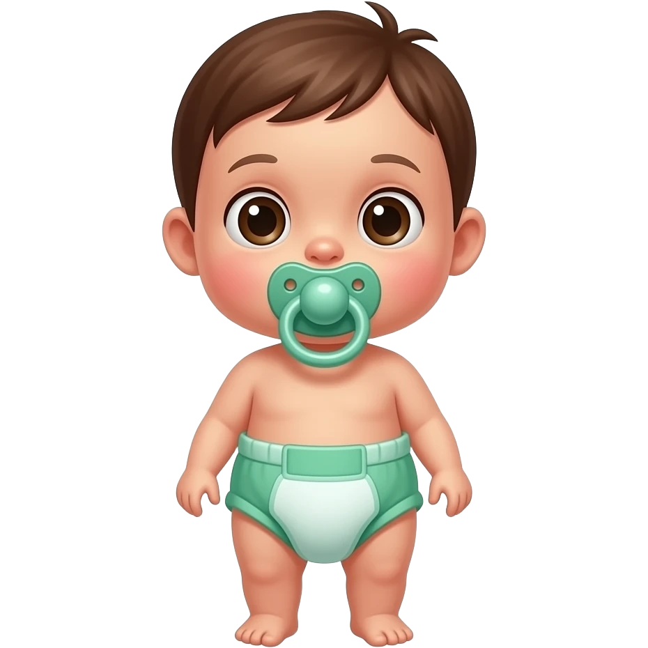 Baby girl wearing green diaper and sucking on pacifier emoji