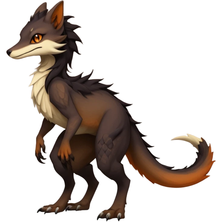Brown and beige badass elegant wild beautiful natural cute badass epic exotic anthro modern furry 2-legged sergal-vernid-creature, full body, dark-brown-black-gradient pretty hair, with a long tufted tail, beautiful hazel-orange eyes, aesthetic, art by LiLaiRa, art by art by Falvie emoji