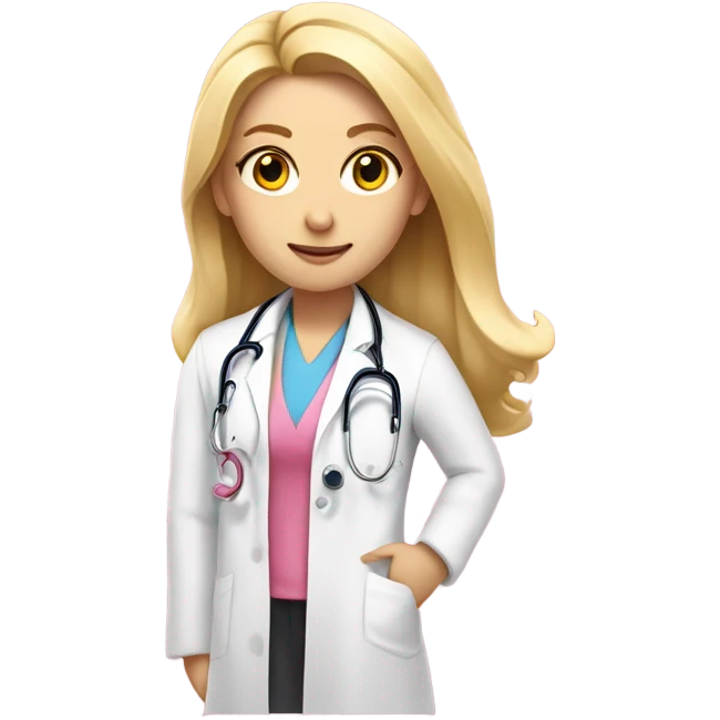 Long blonde hair doctor in pink undershirt white coat over pink stethoscope  emoji