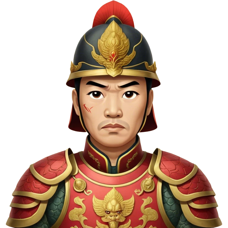 Trần Hưng Đạo – Cinematic Realistic Portrait of Trần Hưng Đạo, depicted as a revered Vietnamese general in traditional armor with a determined gaze, rendered with intricate historical textures and dynamic lighting that highlights his legendary martial spirit and leadership. emoji