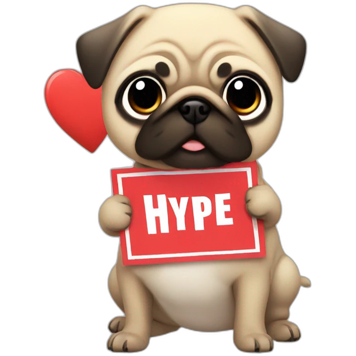 anime pug holding a sign that reads "hype" in red font emoji