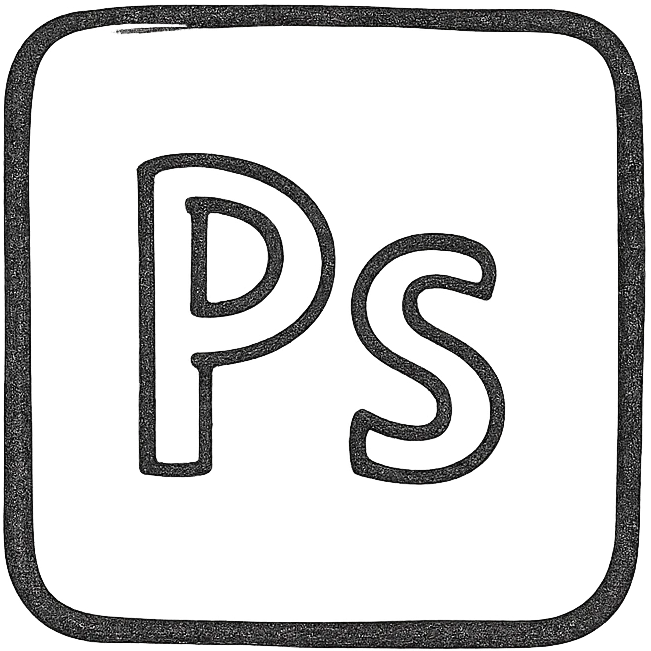 Photoshop logo as a hand-drawn outlined icon, minimal, black lines, no fill emoji
