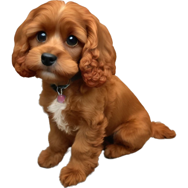 Ruby Red Cavapoo with a mini ponytail emoji
