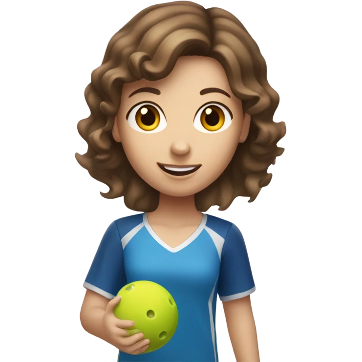 Caucasian girl with brown hair playing Pickleball emoji