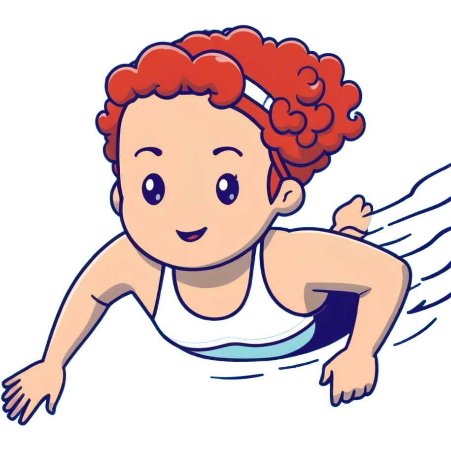 thin 18-year-old white female athlete swimmer with curly red hair about to enter a pool emoji