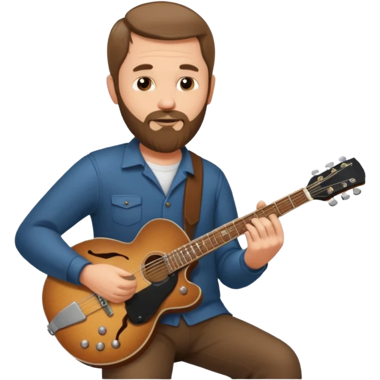 a short hair, with long side beards, middle age metal head with a classic epiphone guitar emoji