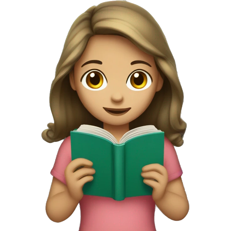 A girl of about 18 with dark blond hair and brown eyes learns by reading books emoji