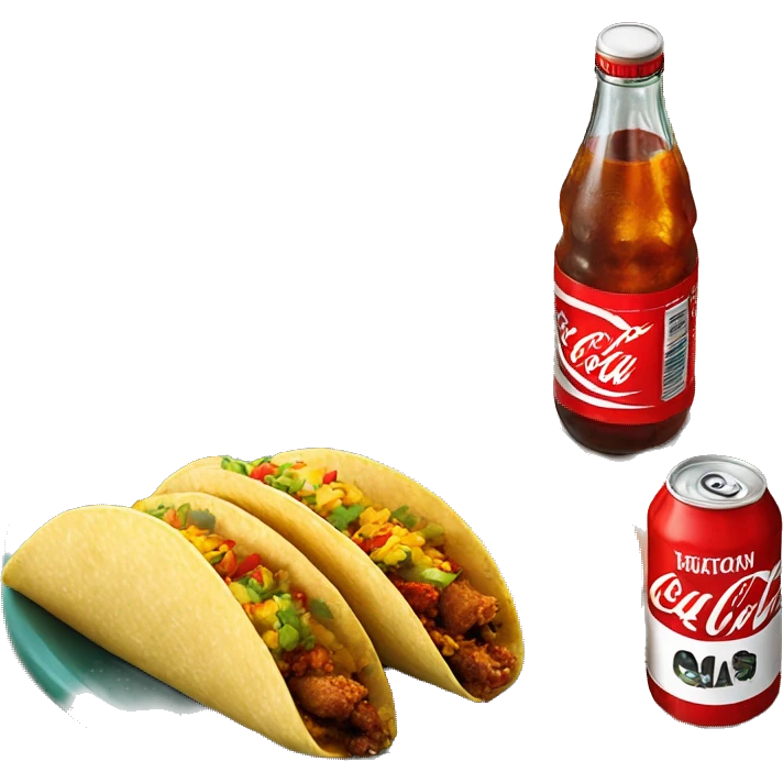 Three street tacos Al pastor on plate with Mexican Coca Cola bottle on side emoji