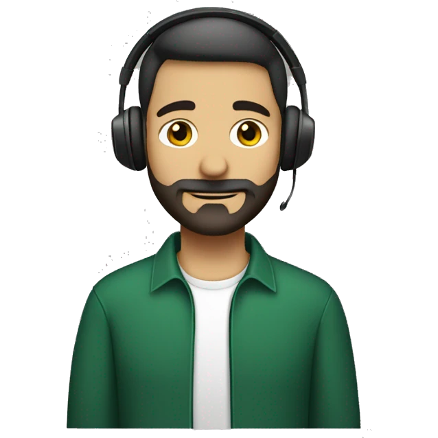 A white pakistani guy in dark green shirt having short beard and wearing headphones emoji