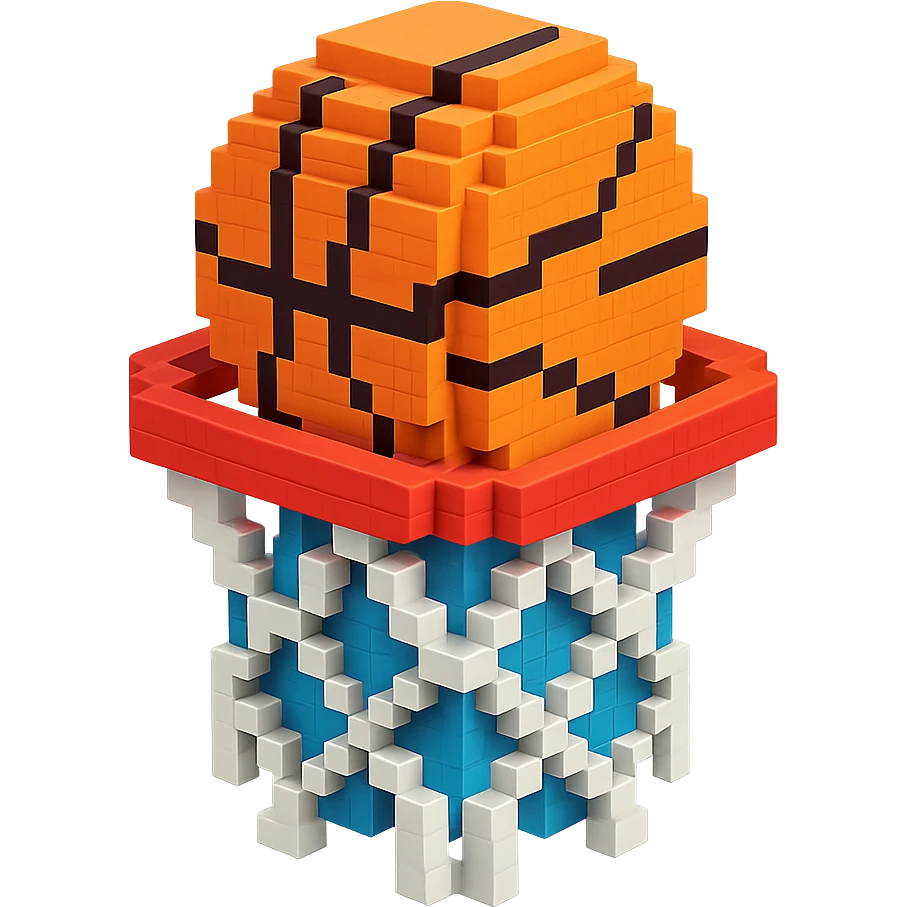 Voxel-style basketball in a net, no background, variation 4. emoji