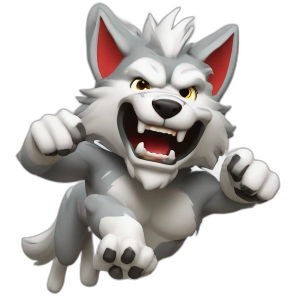 lobo jugando con control diciendo hola emoji
