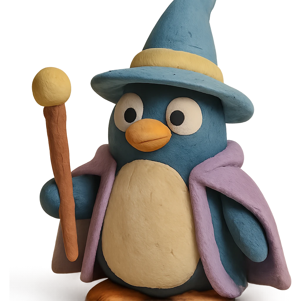 claymation style penguin wizard with visible fingerprints and pastel colors emoji