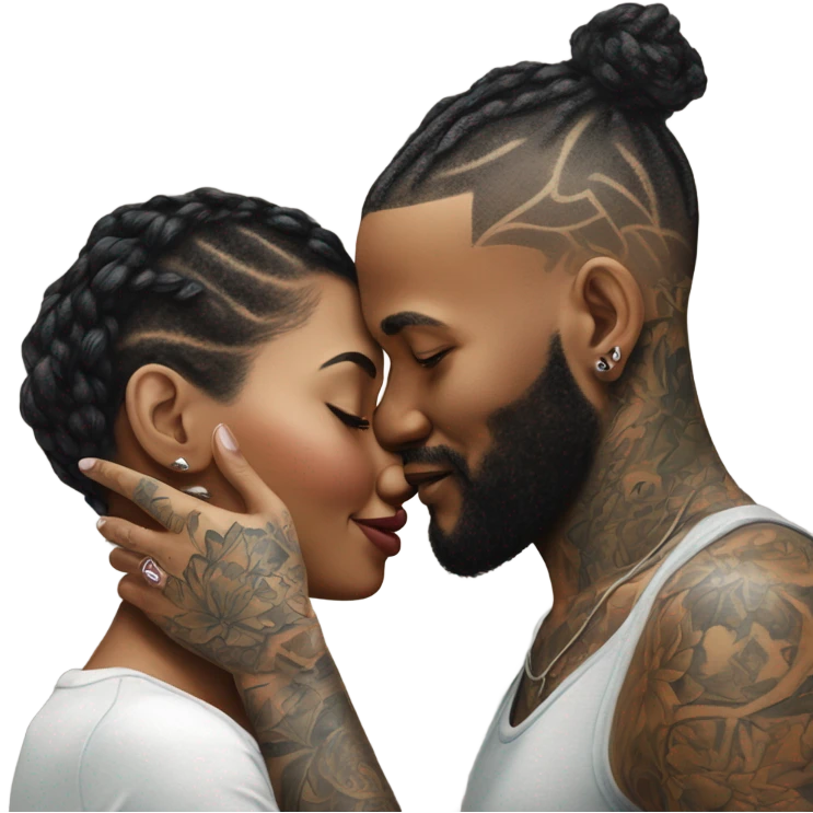 Loving intimate moment between lovers, photo Realistic Couple with tattoos  emoji