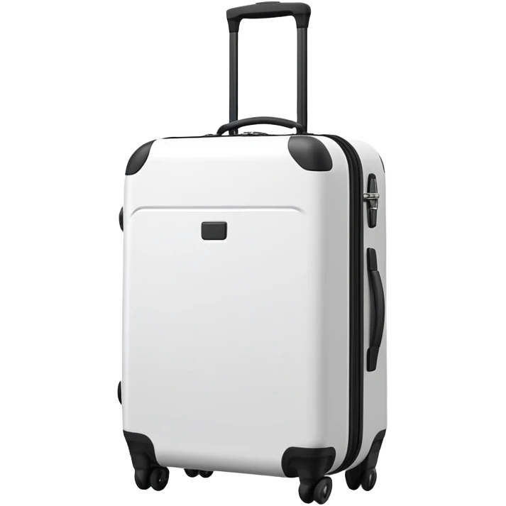 White rolling suitcase with pull-up handle, simple clean design emoji
