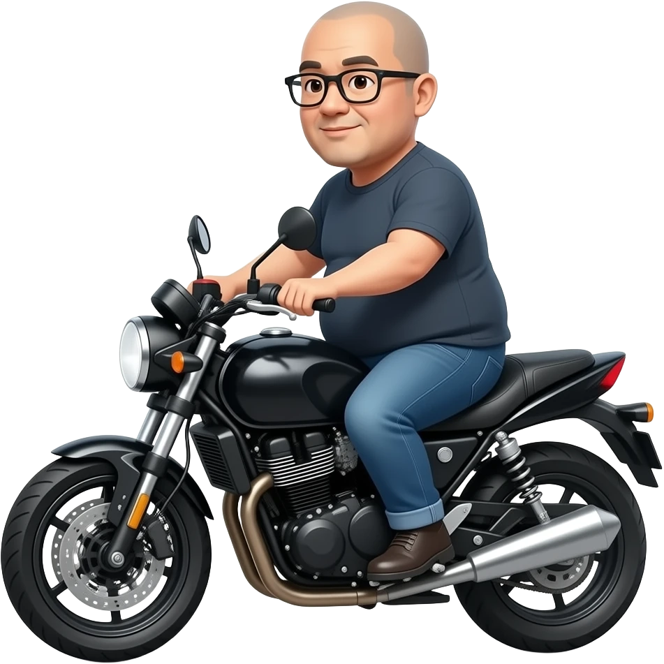 No hair fat Asian dad with glasses on motorcycle emoji