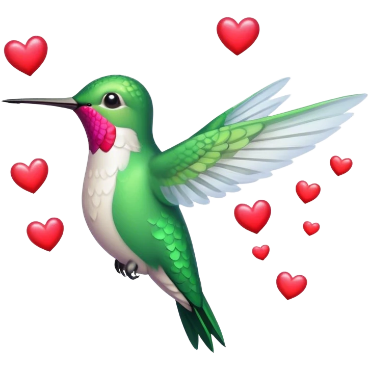 Hummingbird with floating hearts emoji