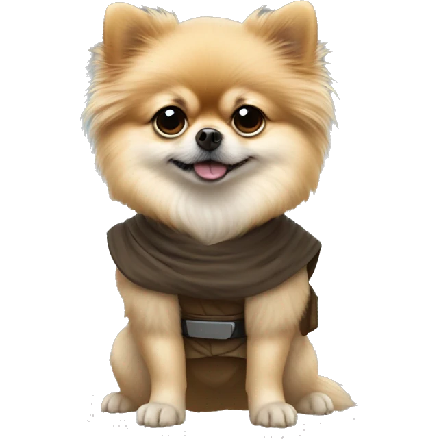 Pomeranian dressed as Luke Skywalker with Groku emoji