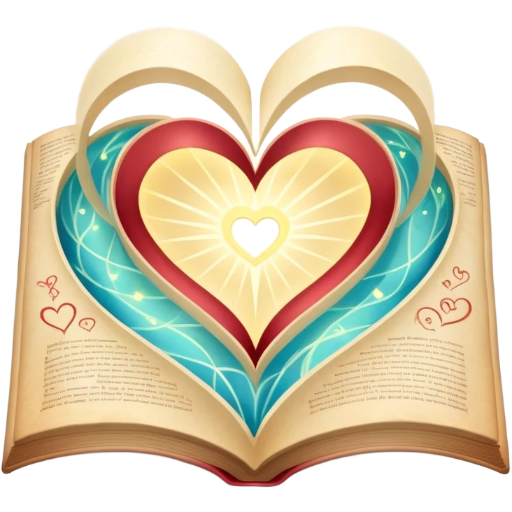 Magical glowing folded map with luminous heart pathways and ethereal light rays, symbolizing magical exploration of love patterns emoji