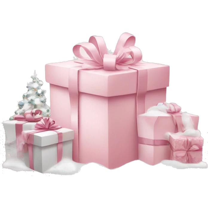 Light pink Christmas gifts under a white Christmas tree  emoji