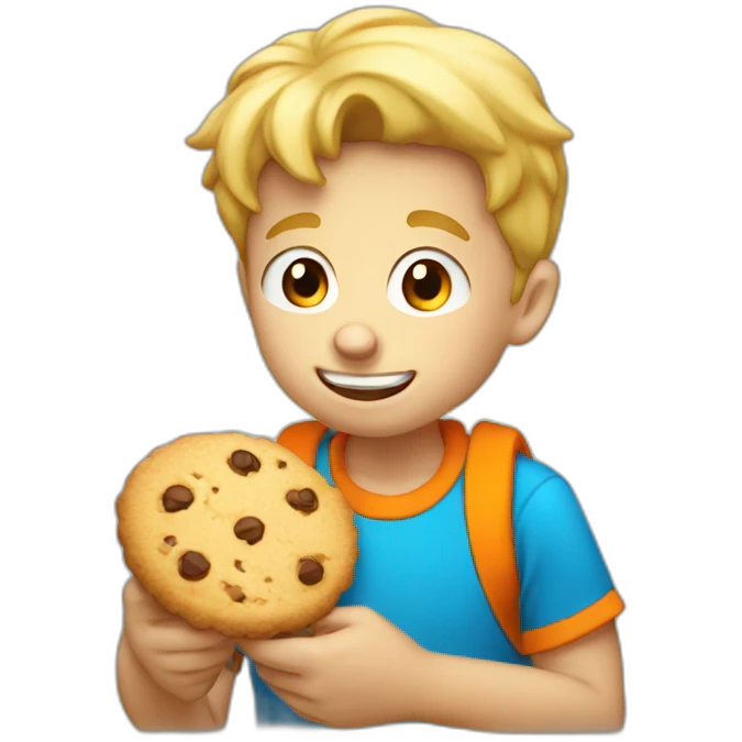 a 11 years blonde old boy with orange tshirt eating cookies emoji