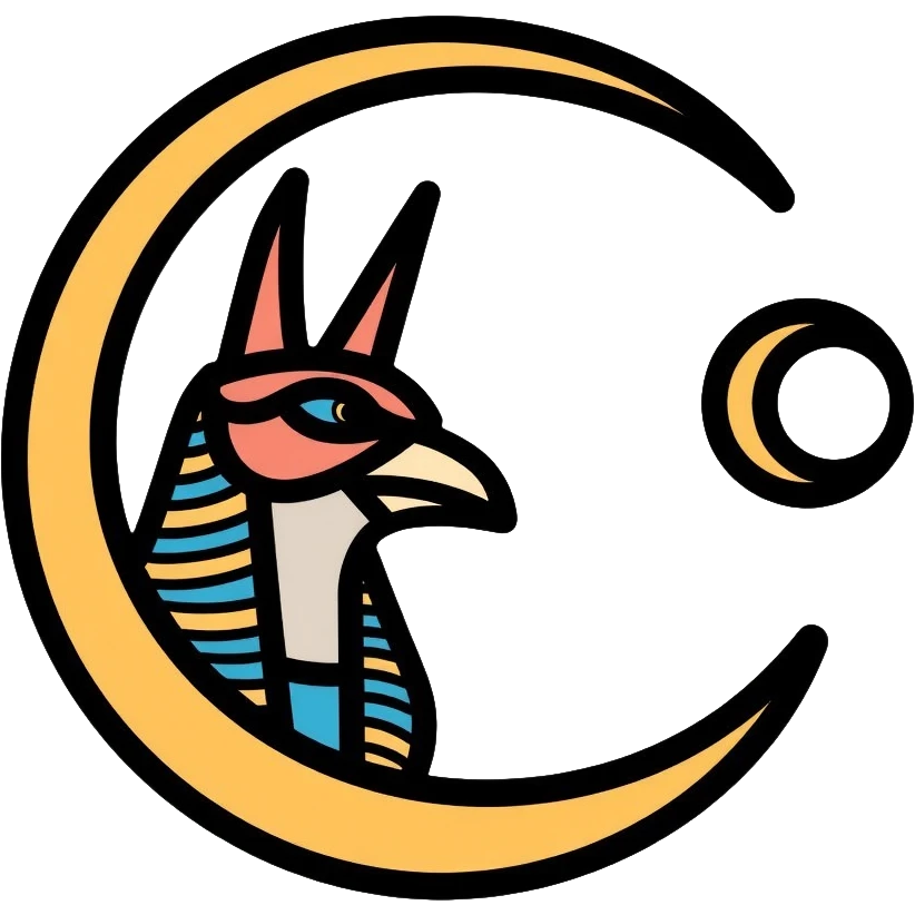 Egyptian moon god Khonsu with falcon head, lunar disk and crescent moon symbol emoji