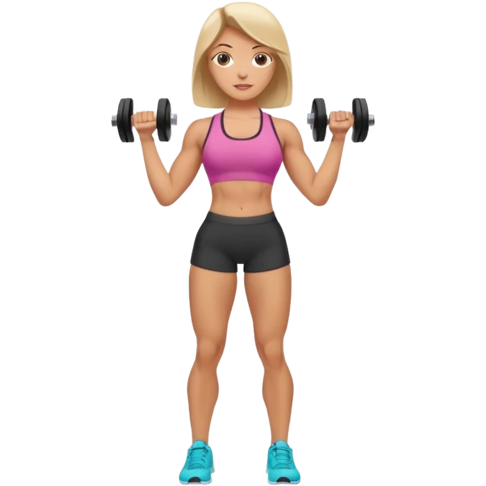 full body strong lean woman lifting dumbbells with her arms performing bicep curl emoji