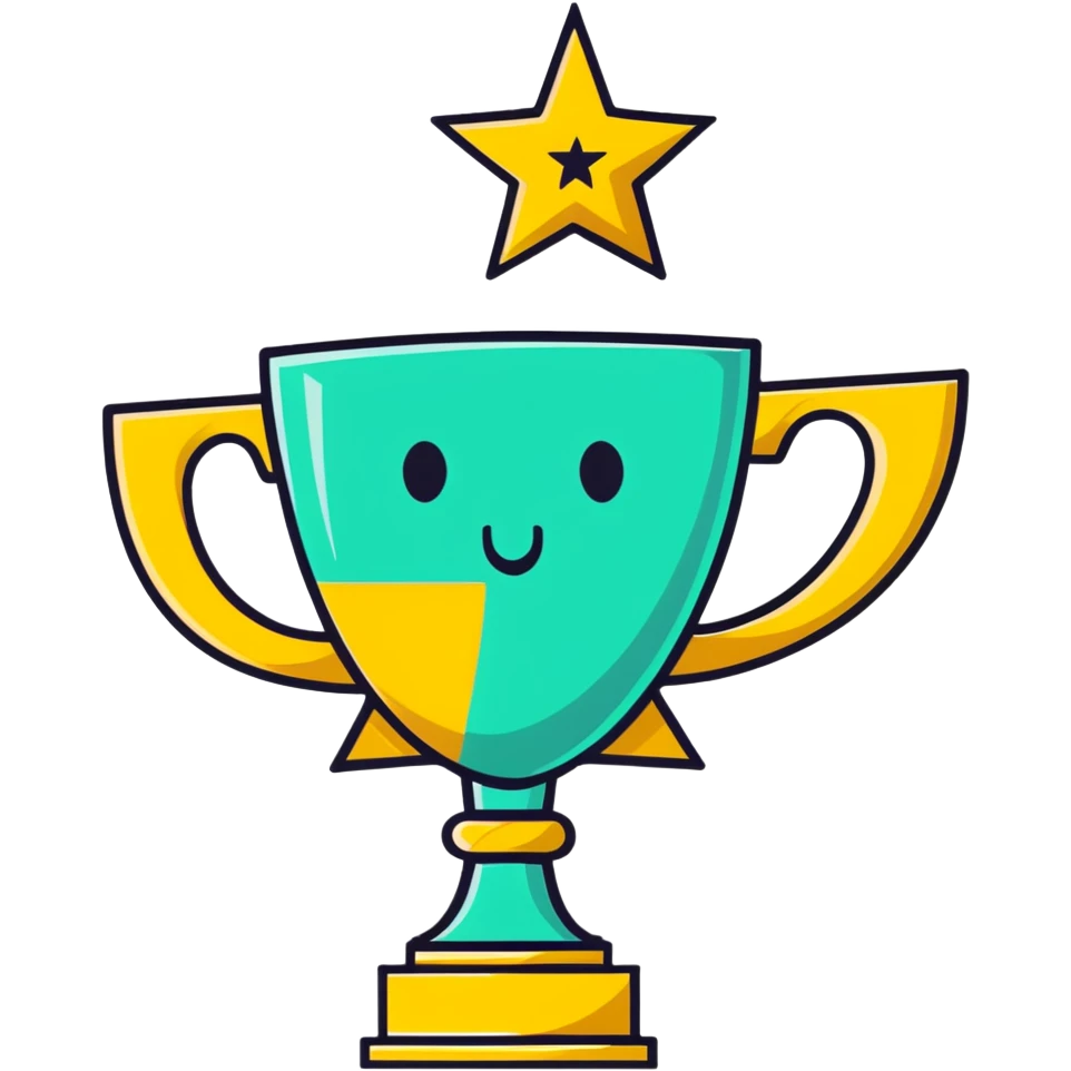 gold trophy with five stars above it emoji