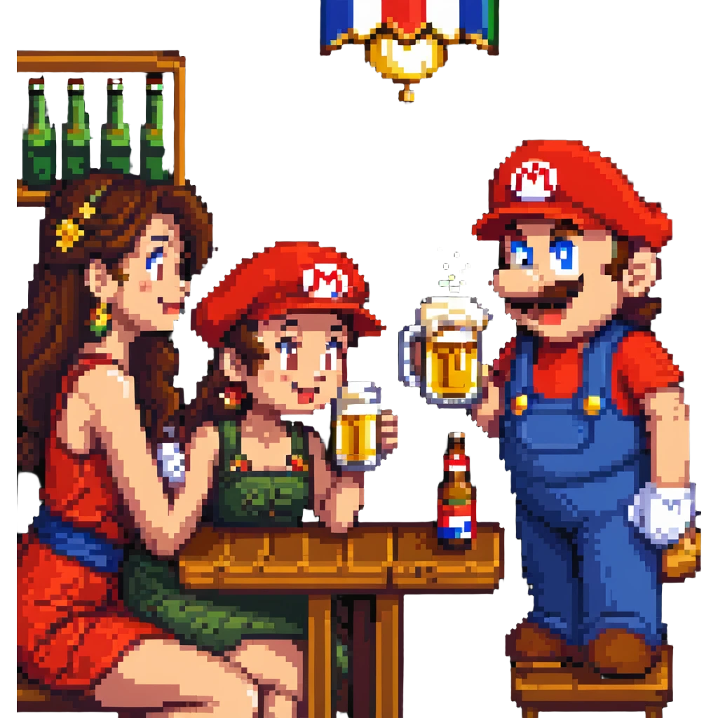 mario drinking beer with thai lady emoji