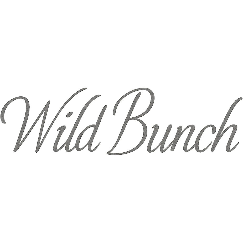 grey calligraphic script of WILD BUNCH, elegant and flowing, minimal background emoji