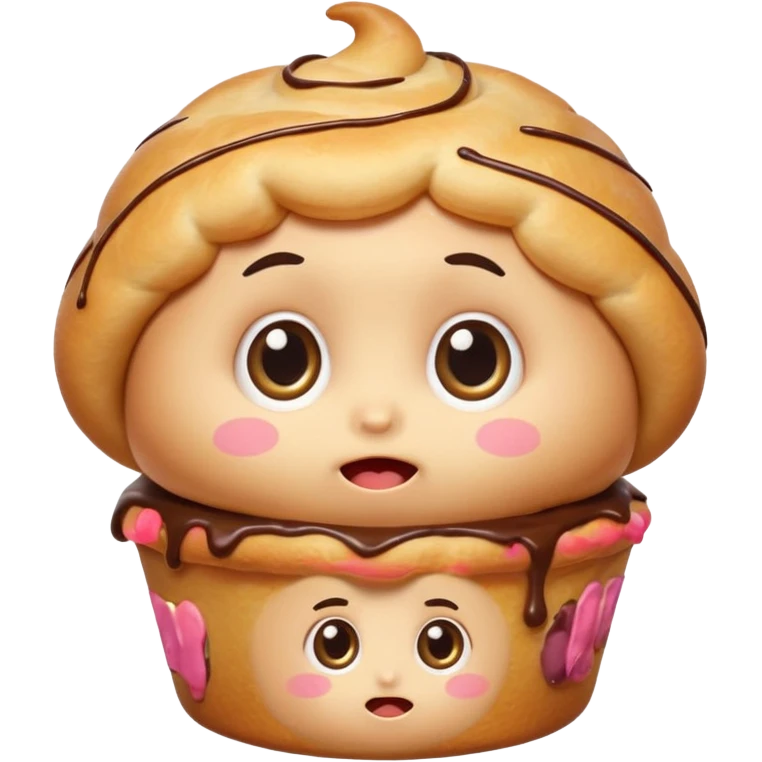 Funny cartoon mini pastry, slightly messy and squished, big round eyes, wide open mouth, playful surprised expression, text above: "ПАСТИЧКА", chibi style, Twitch emoji style, transparent background, colorful

 emoji