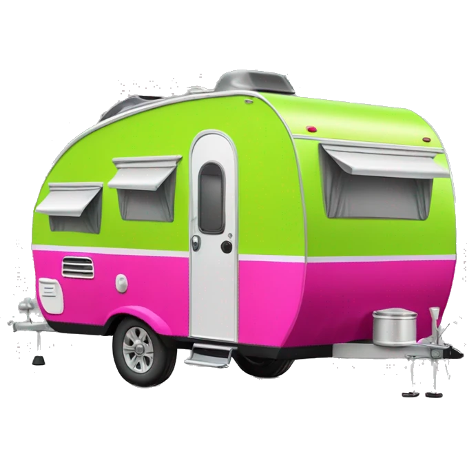 Realistic lime green and hot pink camping travel trailer isolated.  emoji