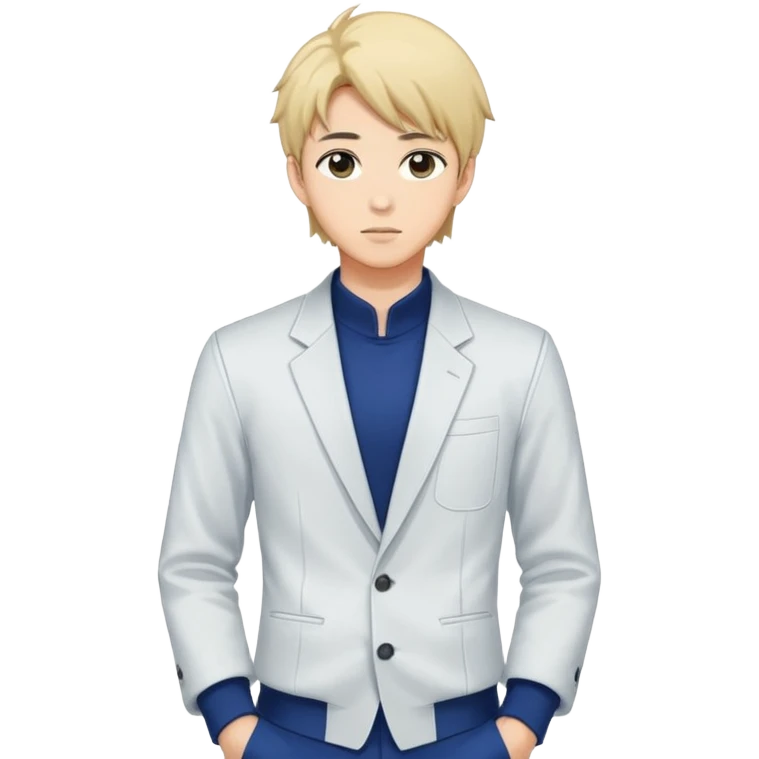 Japanese anime illustration, full body male character .
Clean thin lineart, professional manhwa style, modern BL illustration. emoji