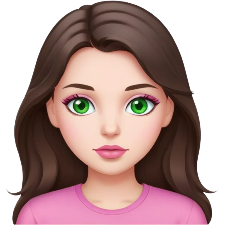 girl brunette green eyes long hair pink lips pink blush pink shirt  emoji