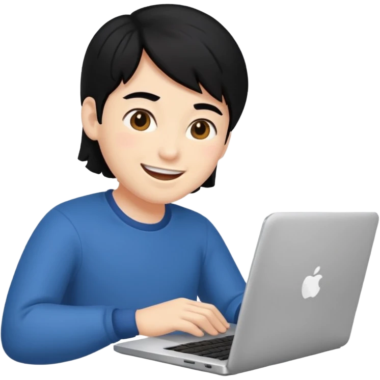 make an emoji of a happy malenerd  black hair developer behind laptop emoji