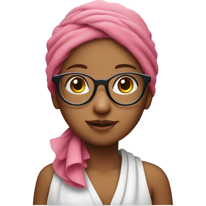 Girl with large round glasses and pink hair towel emoji