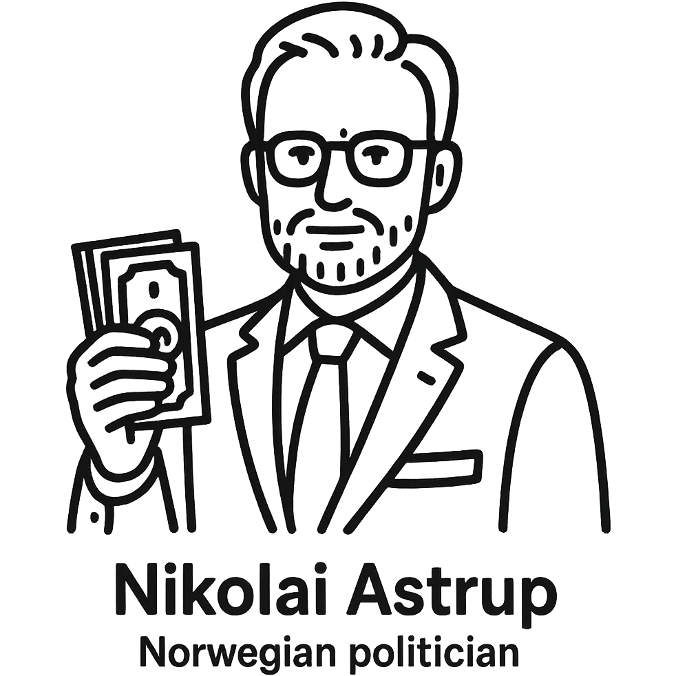 hand-drawn outlined icon style of Nikolai Astrup, Norwegian politician, holding a pack of money in his hand emoji