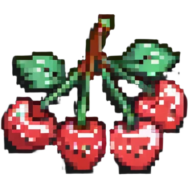 Pixel art of a small bunch of red cherries with green stems emoji