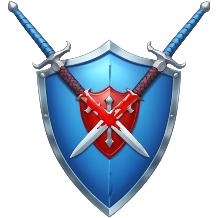 shiny vibrant blue shield with a sword behind it, blood effect on the sword emoji