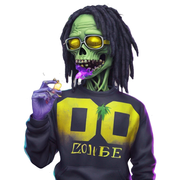 420 .Zombie_ Vaporwave black holographic oilslick zombie smoking yellow caution tape hemp leaves hemp plants emoji