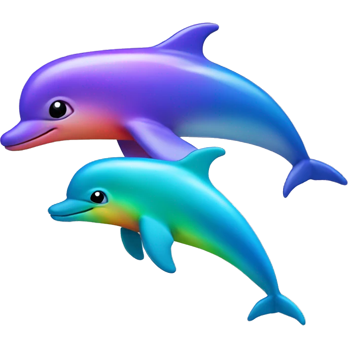 3 rainbow dolphins and 1 blue emoji