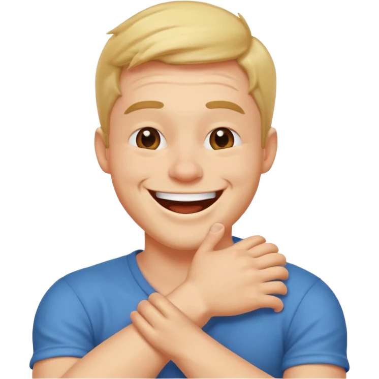 Arms crossed, holding neck, laughing guy emoji