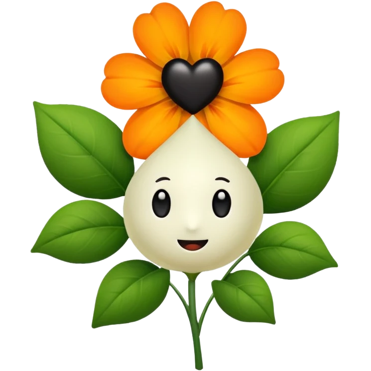 Green stem, white bud with black cartoony face: ;p. And six heart shaped yellowish orange petals emoji