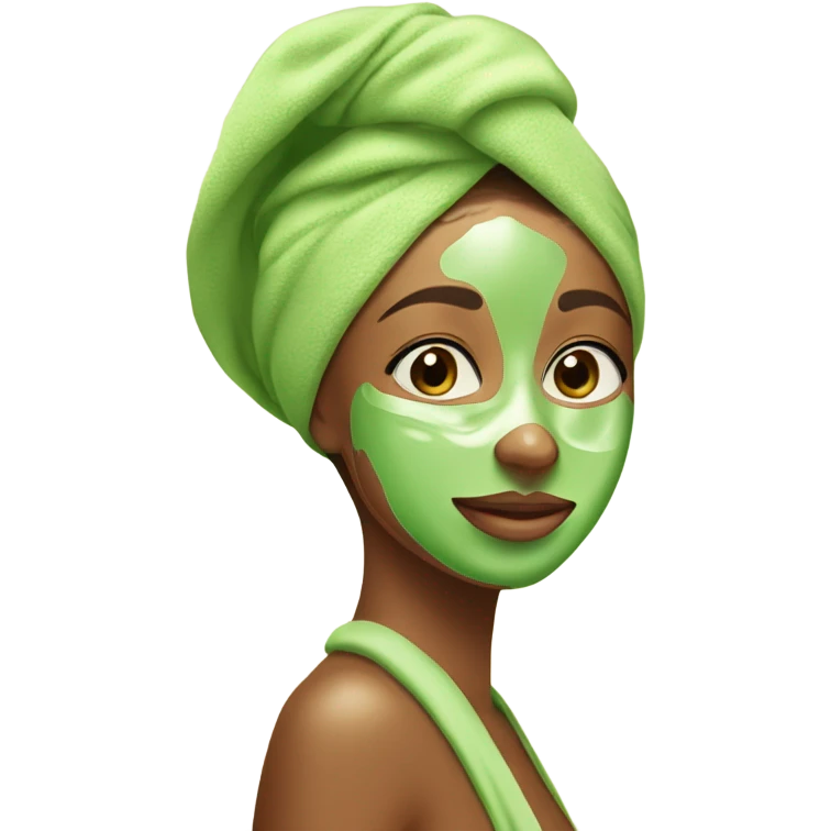 Tan Girl with towel on her head and green skincare mask on emoji