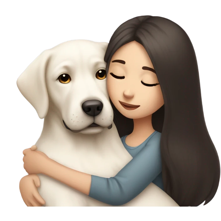 long dark brown hair girl cuddling a cute white Labrador  emoji