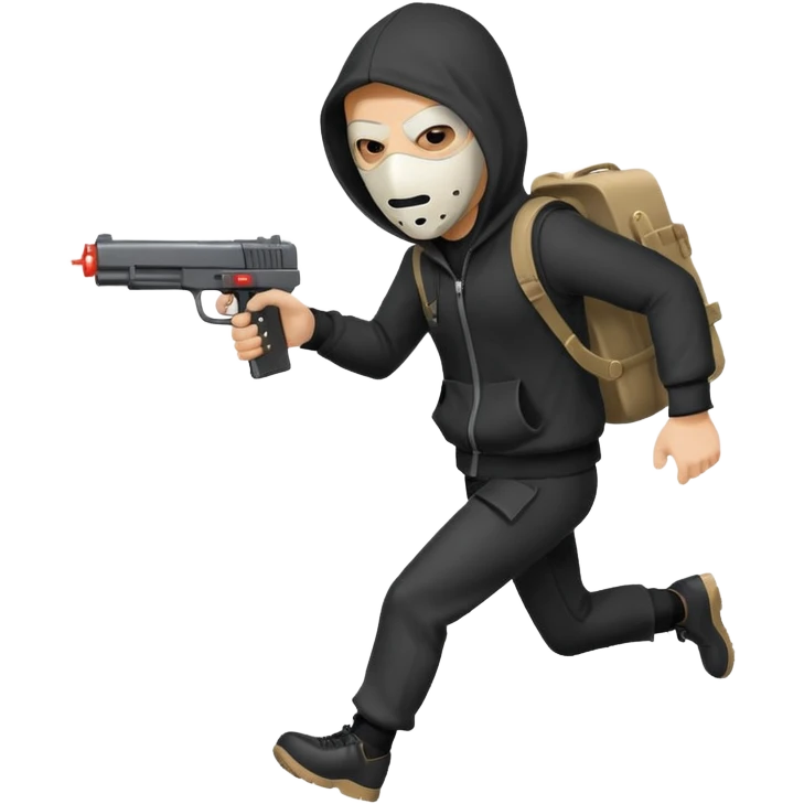 Hoodlum burglar mask and gun with switch and extended clip running alone emoji