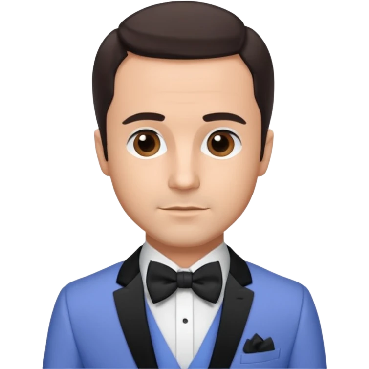 Freddie Prinze Jr with dark brown hair, periwinkle suit with bow tie emoji