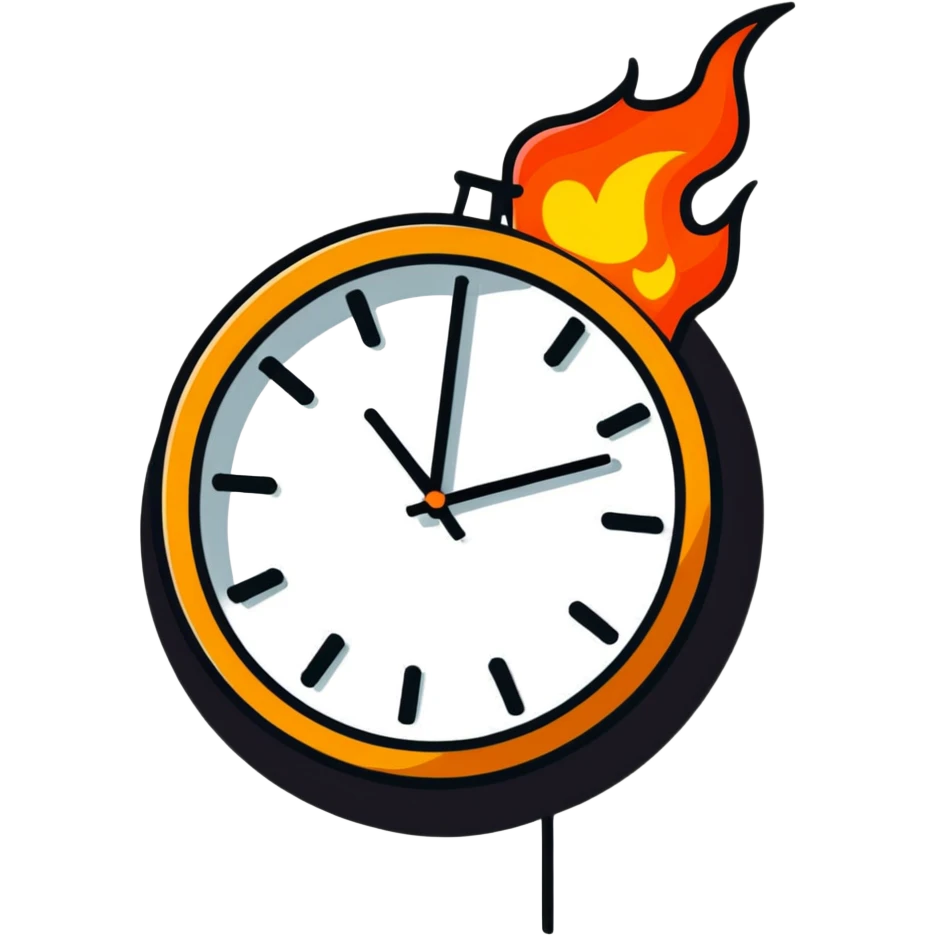 cartoon sticker of a clock on fire emoji
