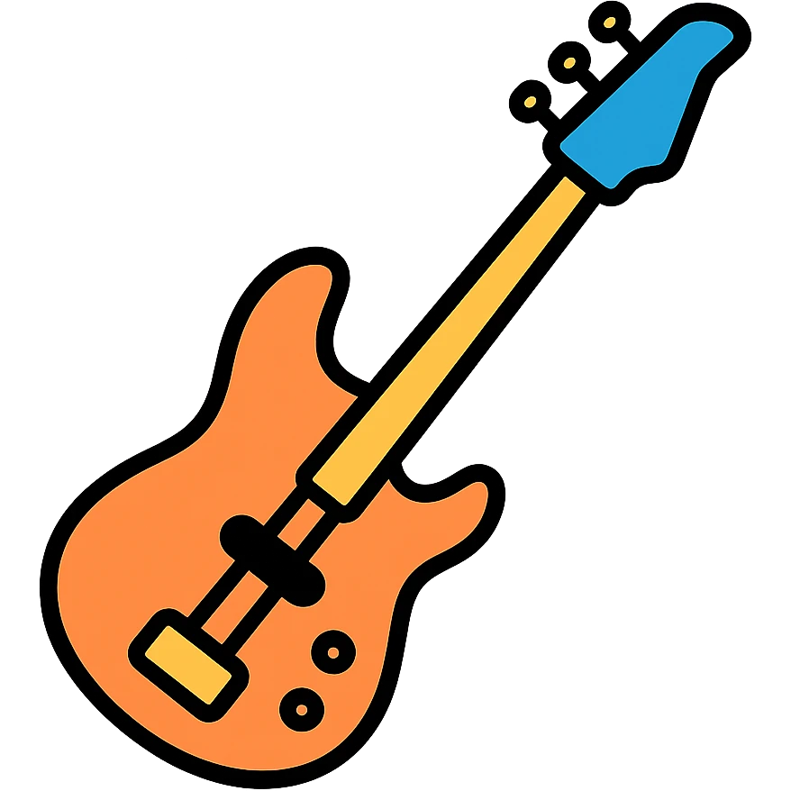 electric bass guitar icon with color and black outlines emoji